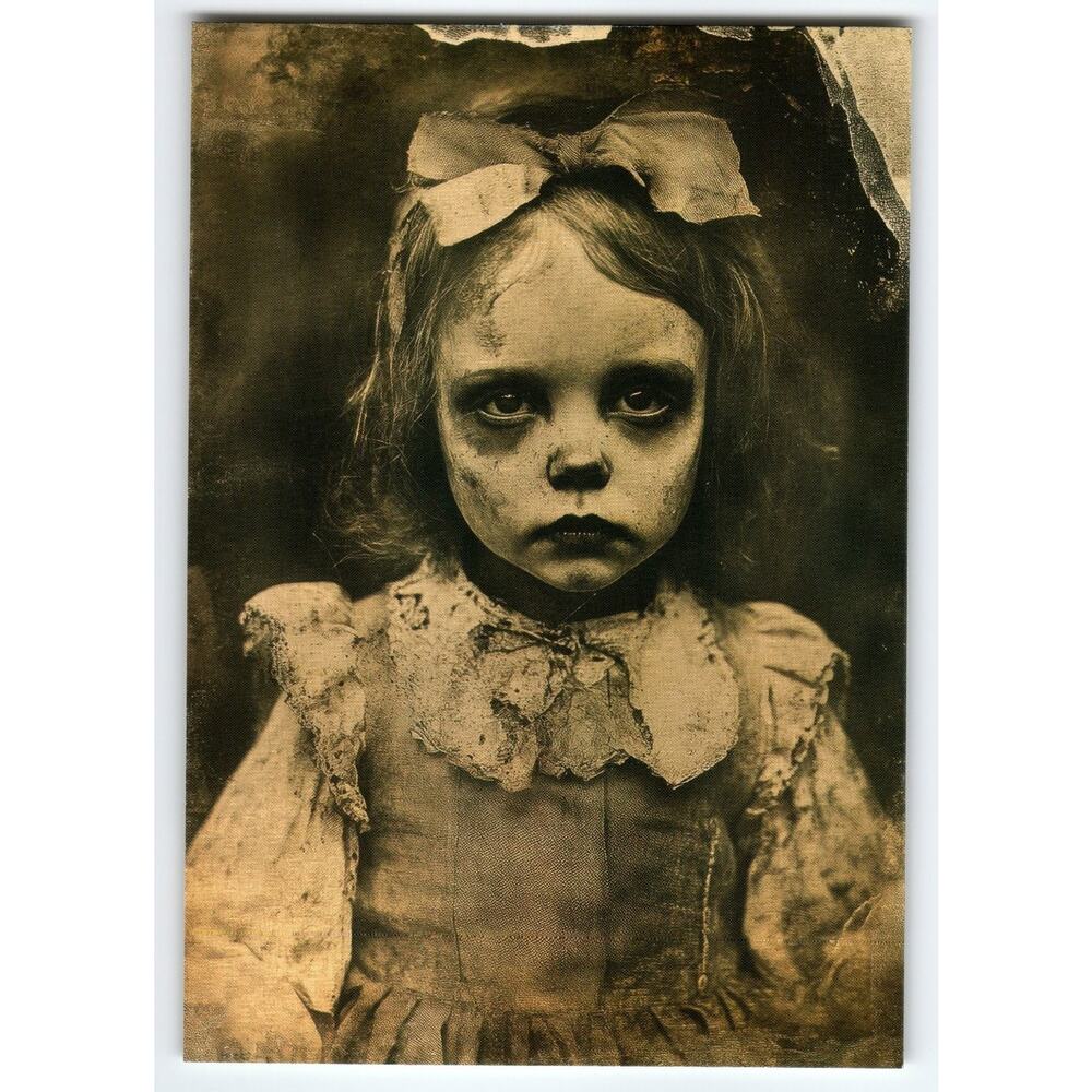 Vintage Halloween Postcard Creepy Girl Portrait Sepia Tone 5.5x4"